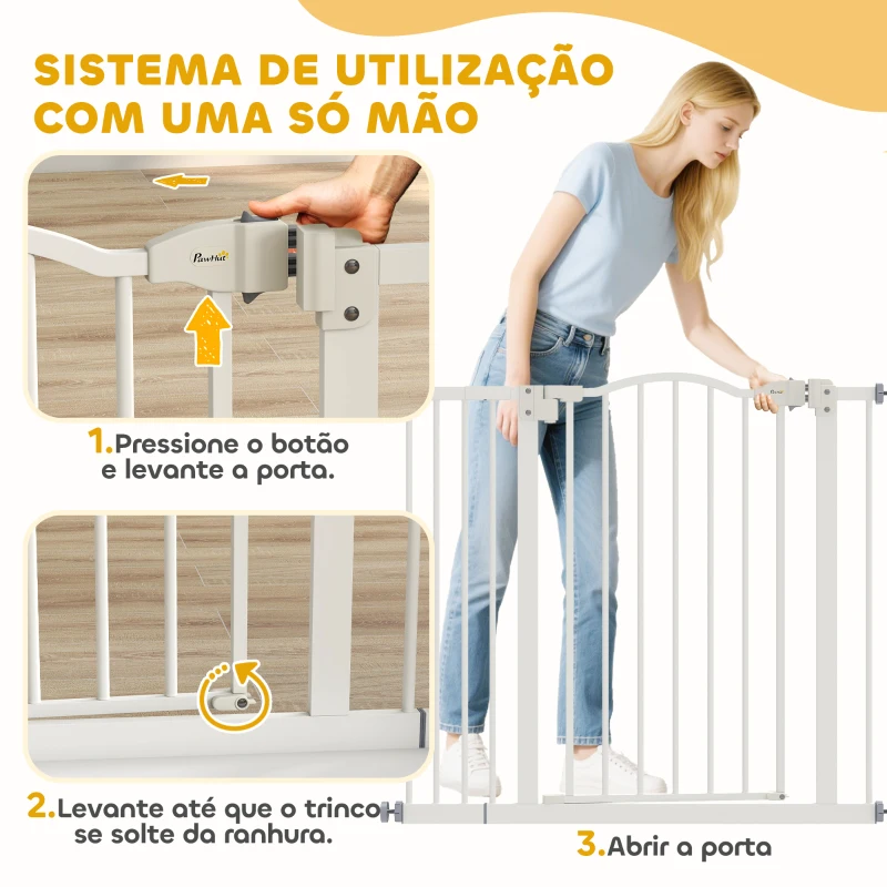 PawHut Barreira de Segurança para Cães com Largura Ajustável 74-94 cm e Extensão para Escadas e Portas Branco
