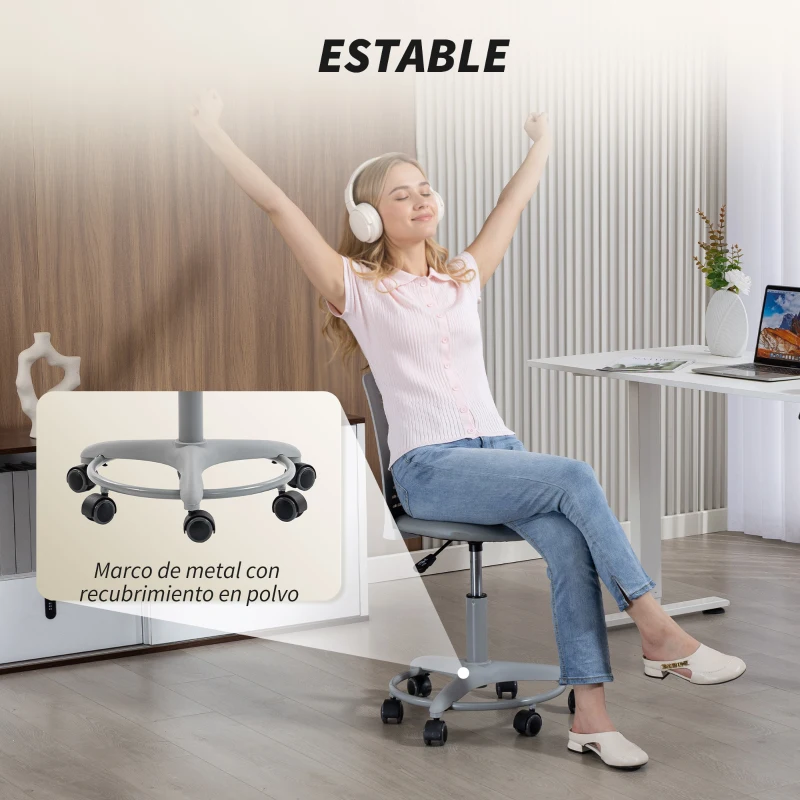 HOMCOM Silla de Escritorio sin Brazos Silla de Oficina Giratoria con Respaldo Hueco Altura Ajustable Gris