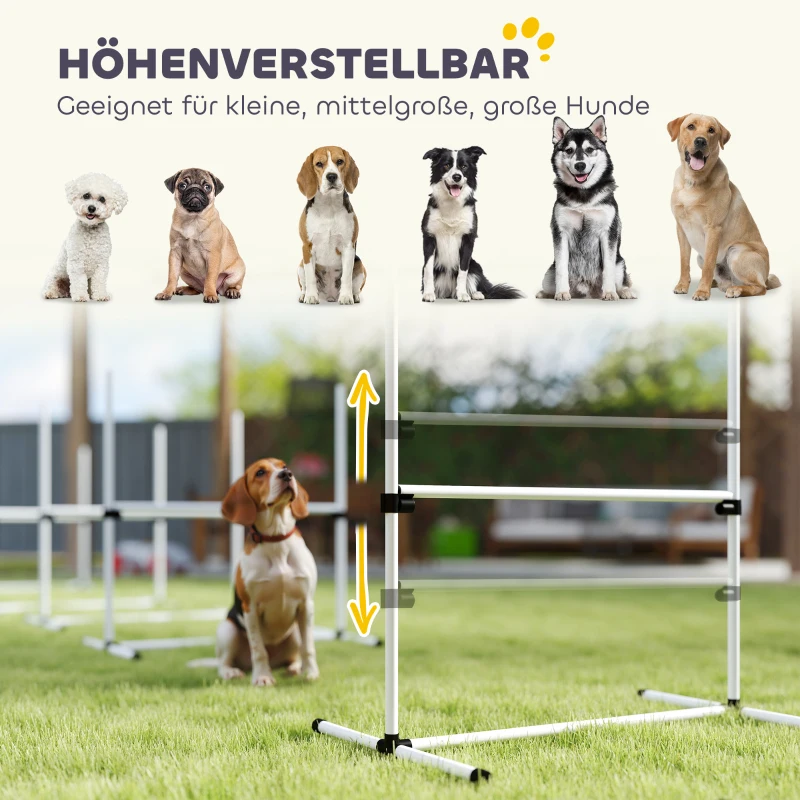 PawHut Agility Set Hunde 4-teiliges höhenverstellbar Agility-Ausrüstung Sprungstangen-Set Steckhürdenset mit 4 Hürden Tragetasche Koordinationstraining Sprungstangen-Set für Spiele Training