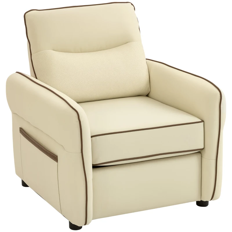 HOMCOM Butaca de Salón Tapizada en Cuero Sintético Sillón Relax con Reposabrazos Acolchado Grueso para Dormitorio Beige