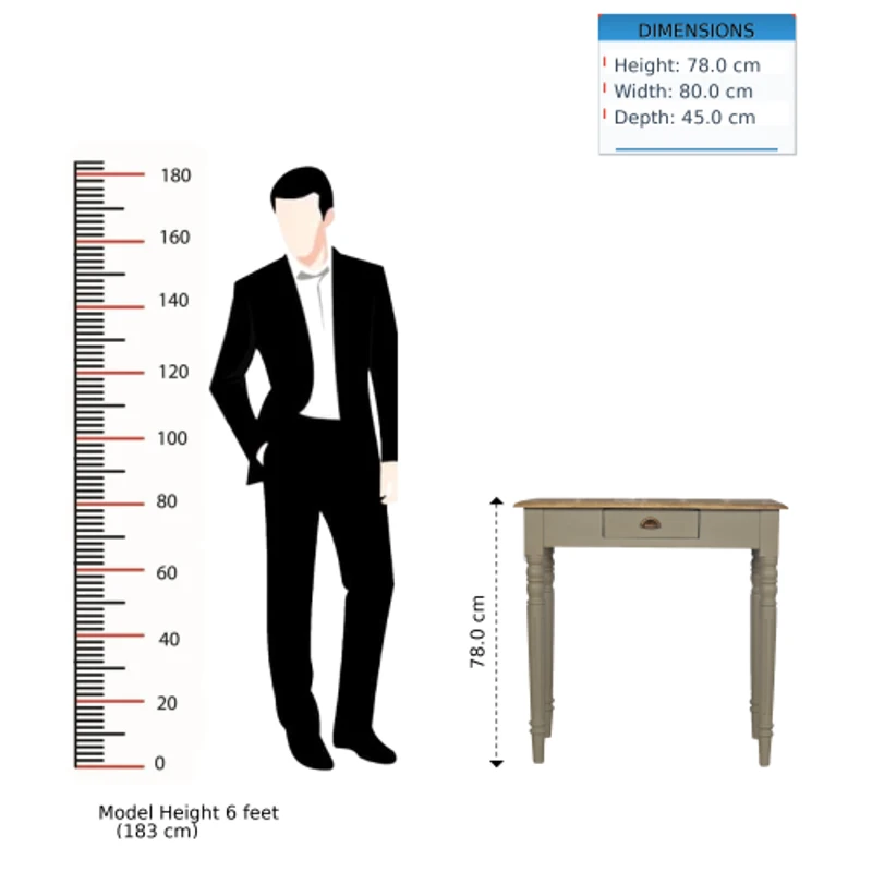 Solid Wood Hand-Painted Writing Desk with Stain-Based Finish, Writing Table with Drawer and Generous Worktop, 45L x 80W x 78H cm, Brown