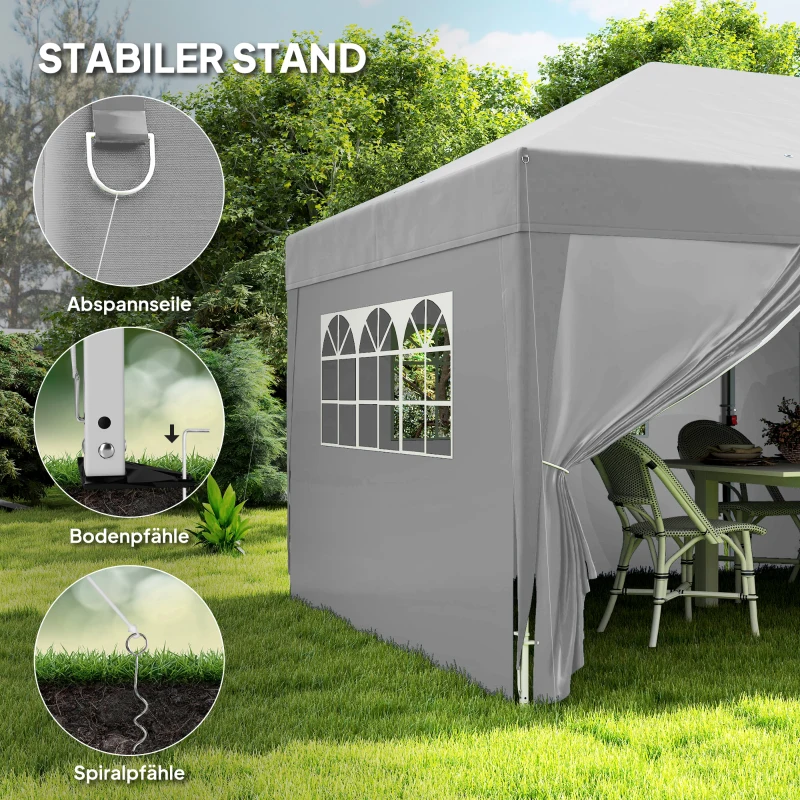 Outsunny Pavillon ca. 6x3m Stabil Winterfest Pop-up Faltpavillon mit Fenster Reißverschlusstür Seitenteilen UV Schutz