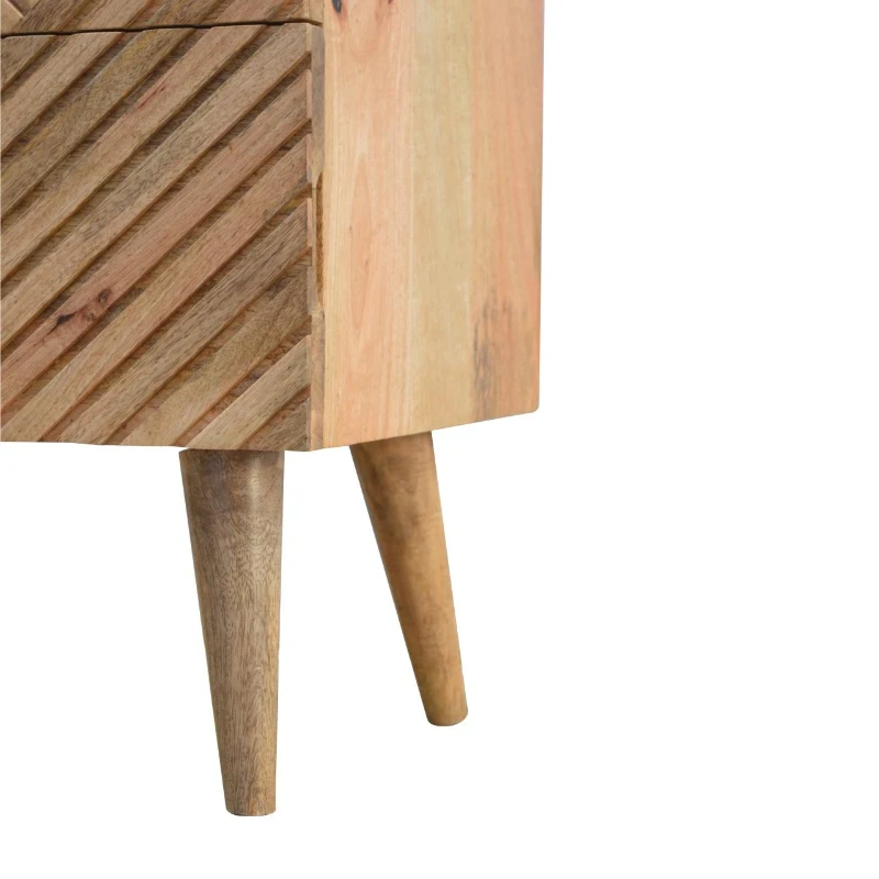 Solid Wood 2-Drawer Bedside Table with Zig-Zag Geometric Front, Desk with Hand-Finished Craftsmanship, 35L x 45W x 58H cm, Brown