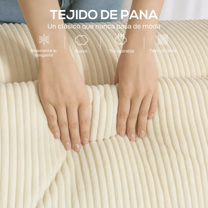 HOMCOM Sofá de 3 Plazas Tapizado en Pana Acolchado Grueso Asiento Extra Profundo Reposabrazos Anchos Montaje Rápido Beige