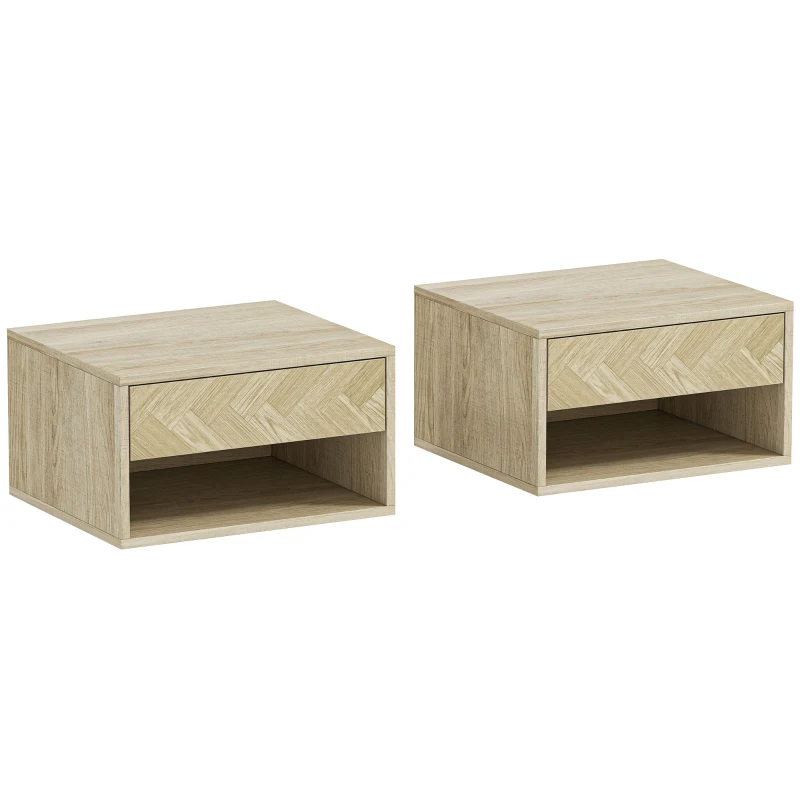 HOMCOM Conjunto de 2 Mesas de Cabeceira Suspensas com Gaveta e Compartimento para Quarto Sala 37x32x21 cm Madeira