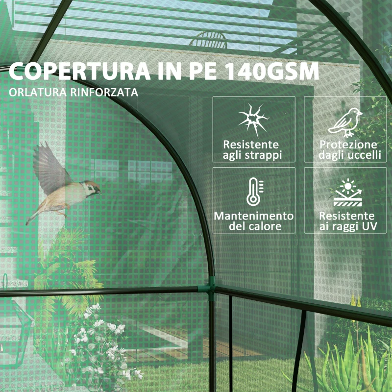Outsunny Serra da Giardino da 2 m², 2 Porte Avvolgibili, Copertura in PE 140g/m² Anti-UV, 2x1x1.78m, Verde