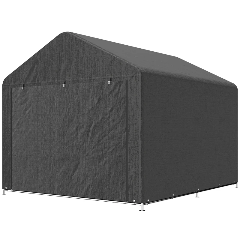 Outsunny Abrigo de jardim tenda de armazenamento impermeável abrigo para moto porta enrolável com zíper, 200 x 238 x 183 cm, cinza escuro