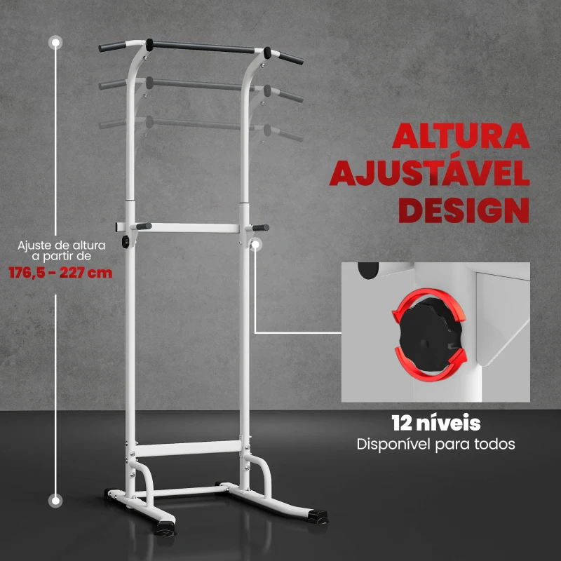 SPORTNOW Barra de Elevações com Altura Ajustável 176,5-227 cm Resistente Máquina de Elevações Multifuncional  Branco
