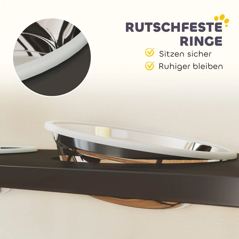 PawHut Erhöhter Hundenapf Höhenverstellbar Futternapf mit Stauraum Wassernapf 2 x 800ml Edelstahlnäpfen 89,5x27x74 cm Schwarz