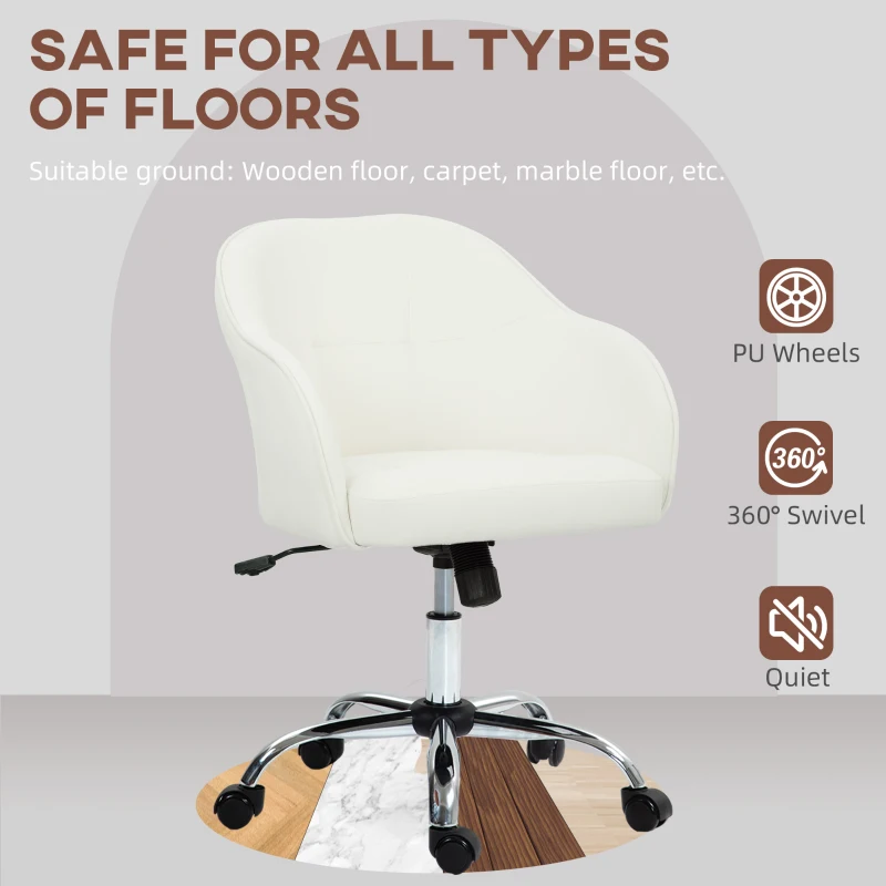 HOMCOM 46-56 cm Velvet-feel Office Chair - Cream