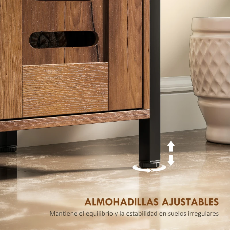 HOMCOM Mueble Bajo Lavabo Industrial 2 Puertas de Lamas con Cierre Magnético Estante Ajustable 60x30x60 cm Marrón Rústico