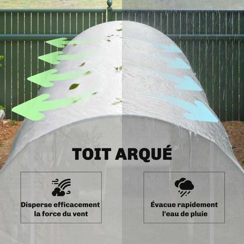 Outsunny Serre de Jardin Tunnel Surface Sol 7 m² 3,5L x 2l x 2H m châssis Tubulaire renforcé 18 mm 6 fenêtres Blanc