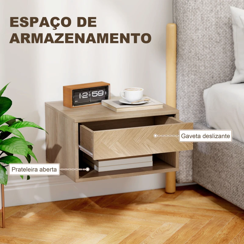 HOMCOM Conjunto de 2 Mesas de Cabeceira Suspensas com Gaveta e Compartimento para Quarto Sala 37x32x21 cm Madeira