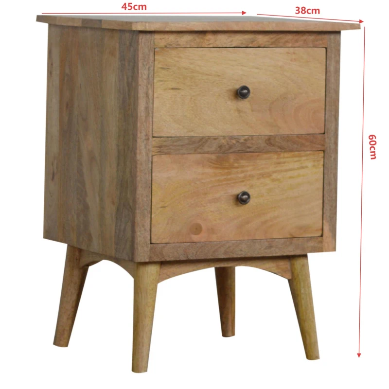 Solid Wood Nordic Bedside Table with 2 Smooth-Glide Drawers and Circular Design, Bedside Cabinet with Unique Grain, 38L x 45W x 60H cm, Brown