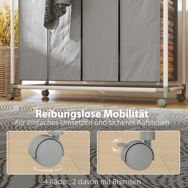 HOMCOM Kosz na pranie z 4 przegródkami 160 L z kółkami, wyjmowany worek na pranie, 97 x 38 x 81 cm, Szary