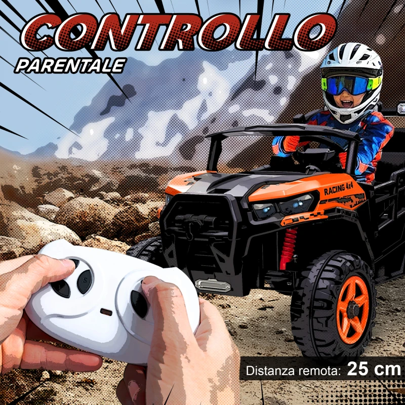 AIYAPLAY Macchina Elettrica per Bambini 3-8 Anni 24V a 2 Posti, Doppio Motore, Telecomando e Soft Start, Arancione