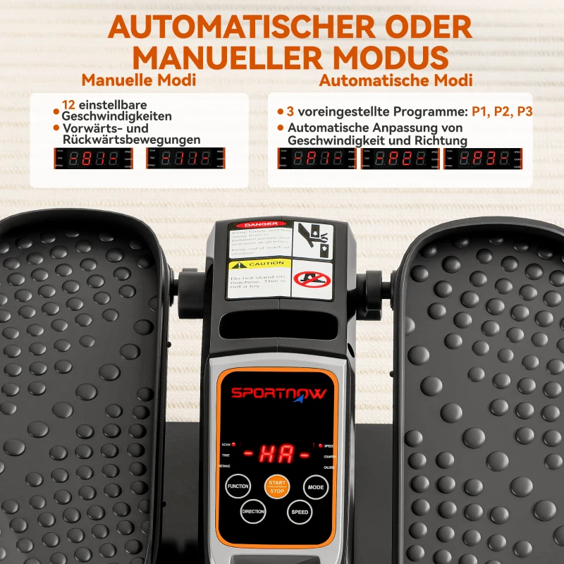 SPORTNOW Elektrischer Ellipsentrainer, Pedalgerät mit 12 anpassbaren Geschwindigkeiten, tragbar, leicht, Fernbedienung, LED-Monitor, Stahl, Kunststoff, Schwarz