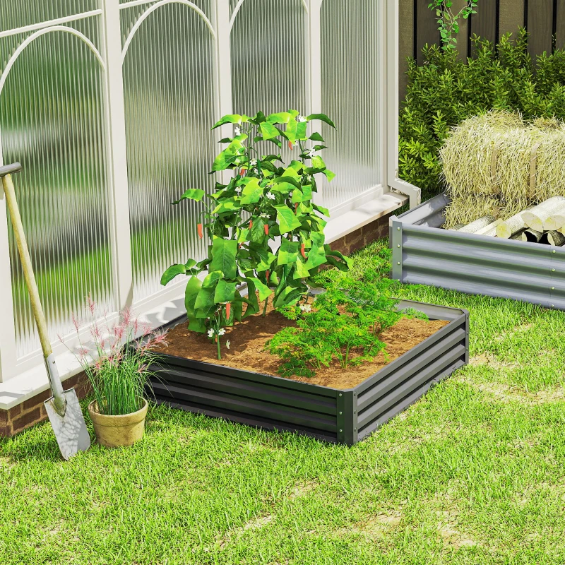 Outsunny 432L Square Raised Garden Bed Box Steel Frame for Vegetables, Flowers and Herbs, 120 x 120 x 30cm, Light Grey