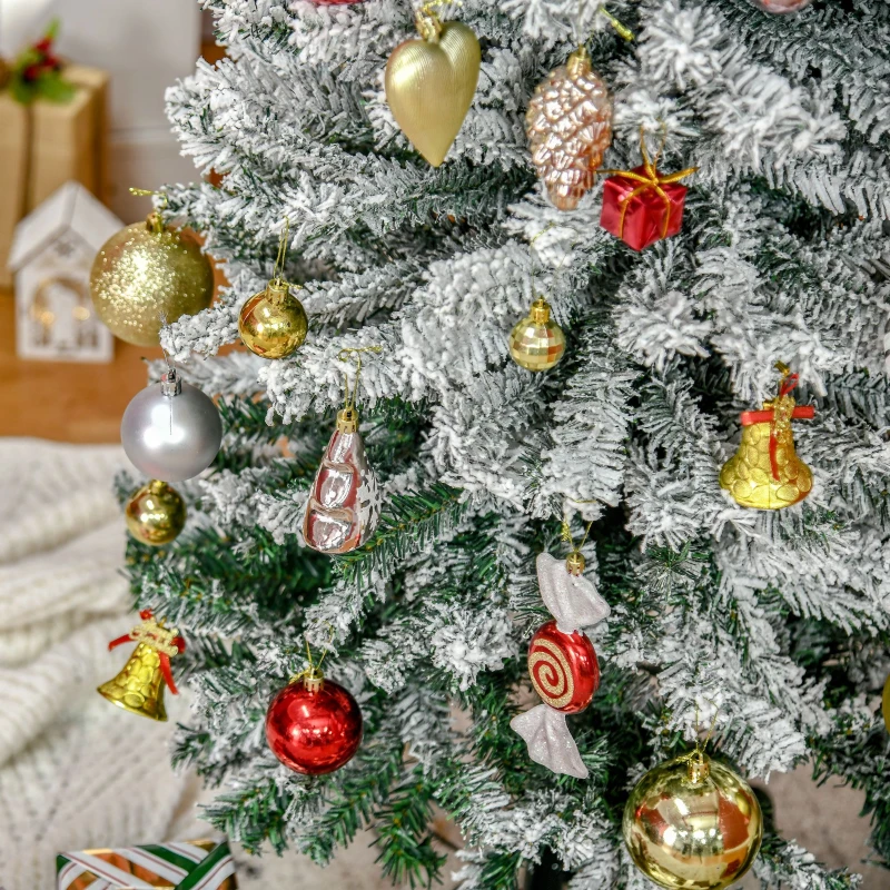 HOMCOM Albero di Natale Innevato in PP Verde con 738 Rami Ignifughi e Base in Acciaio Inox, Ø68x225 cm