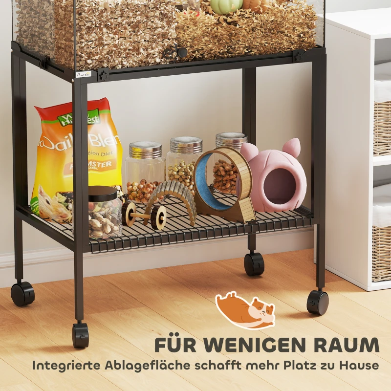 PawHut Hamsterkäfig, Kleintiergehege mit 3 Ebenen, Laufrad, Hütte, Plattformen, Rampen, Futterschale, Wasserflasche, Zubehör, Stahl, Kunststoff, Schwarz