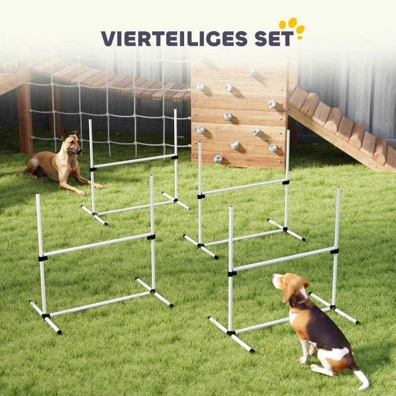PawHut Agility Set Hunde 4-teiliges höhenverstellbar Agility-Ausrüstung Sprungstangen-Set Steckhürdenset mit 4 Hürden Tragetasche Koordinationstraining Sprungstangen-Set für Spiele Training