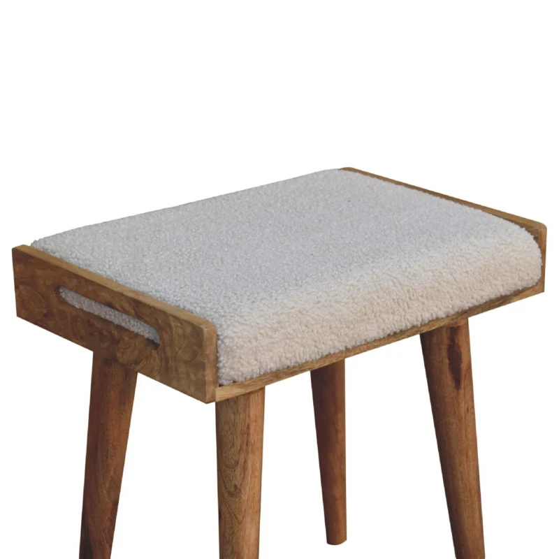 Solid Mango Wood Tray-Style Footstool with High-Resilience Cushioning, Upholstered Seat with Scandi Legs, 35L x 50W x 52H cm, Brown