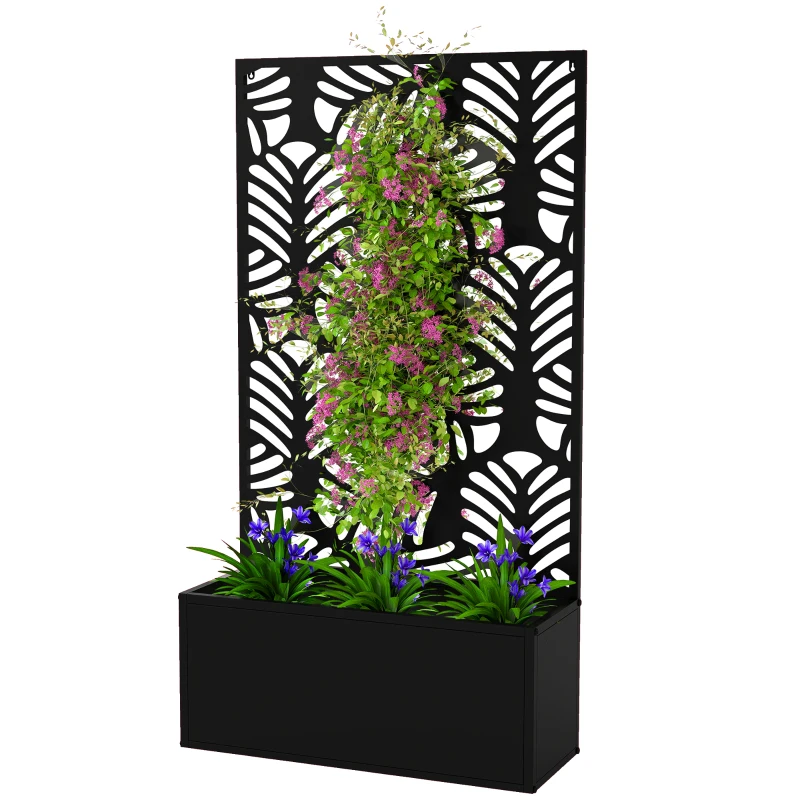 Outsunny Metal Garden Bed for Garden with Trellis, Wall Mounted or Freestanding Raised Planter with Privacy Screen