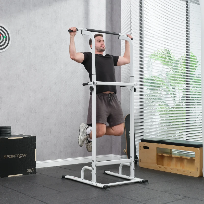 SPORTNOW Barra de Elevações com Altura Ajustável 176,5-227 cm Resistente Máquina de Elevações Multifuncional  Branco