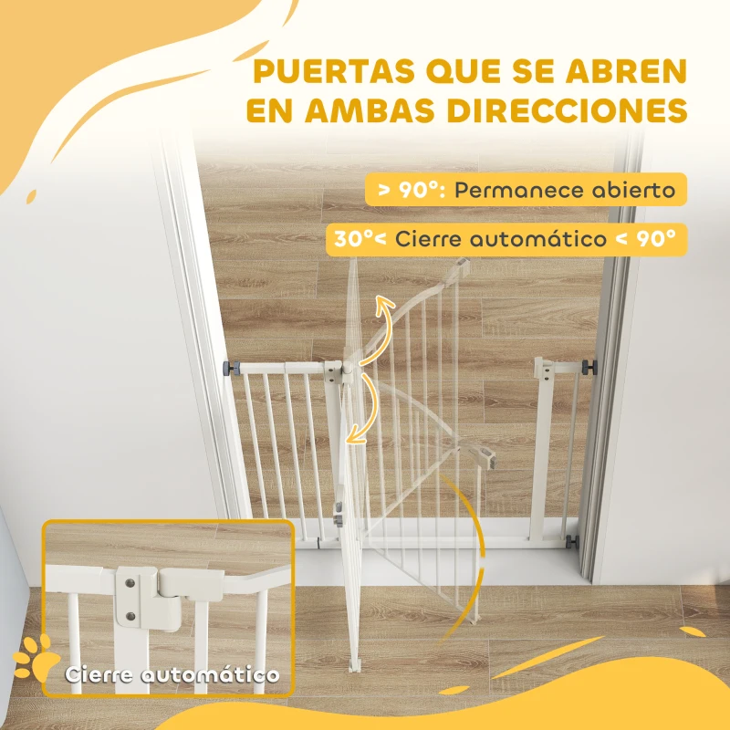 PawHut Barrera de Seguridad para Perros 74-94 cm con Extensión Montaje a Presión Doble Bloqueo para Puerta Escalera Blanco