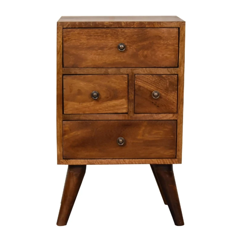 Solid Wood Bedside Chest with 4 Drawers and Reinforced Joints, Bedside Table with Woven Edge Detailing, 30L x 36W x 60H cm, Brown