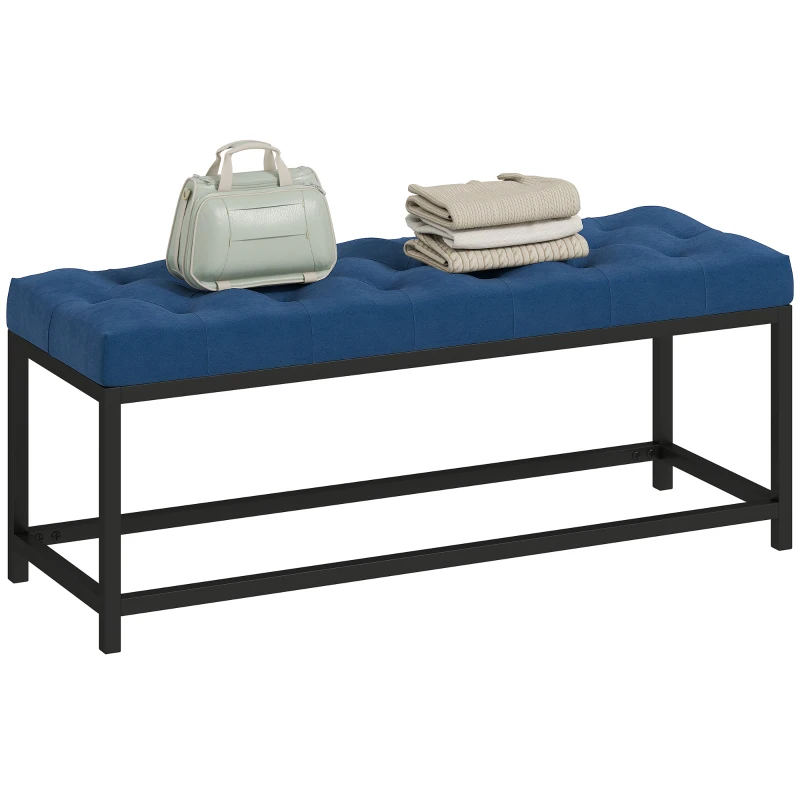 HOMCOM Banco Pie de Cama Tapizado en Terciopelo Diseño Capitoné Base de Metal para Dormitorio Entrada Salón Azul Oscuro