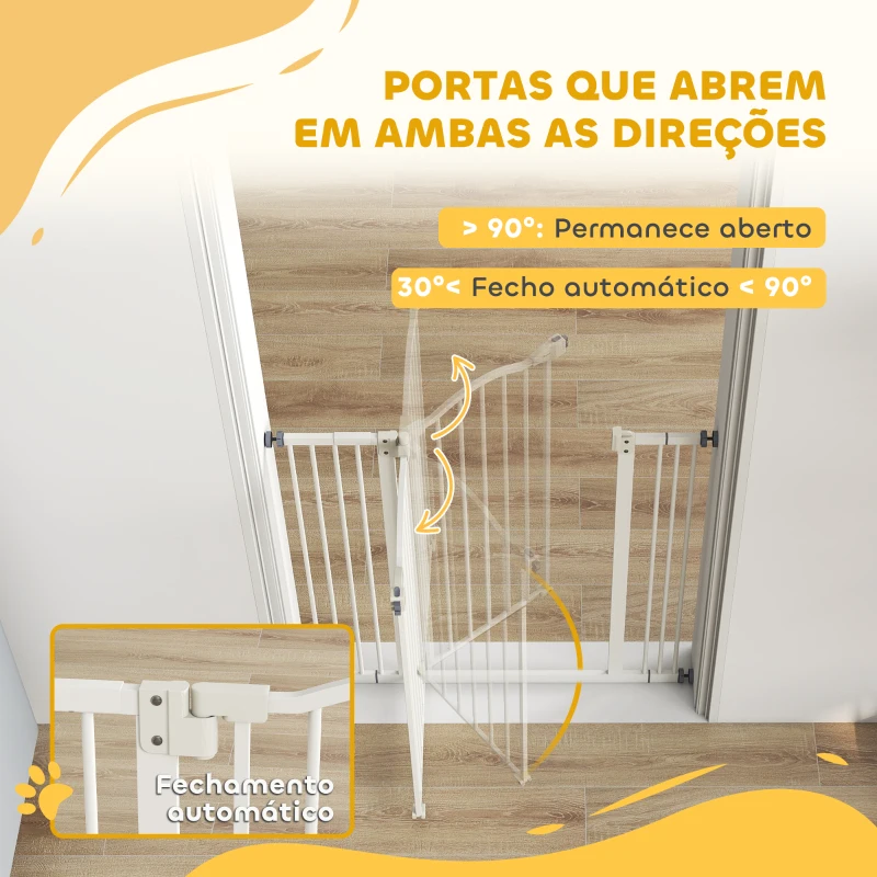 PawHut Barreira de Segurança para Cães com Largura Ajustável 74-87 cm e Extensões para Escadas e Portas Branco