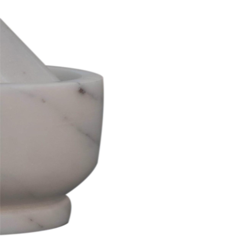 Small Marble Pestle and Mortar with Handcrafted Wood, Compact Kitchen Accessory Set with Marble Blend, 7L x 7W x 6H cm, Brown+White