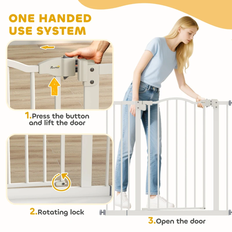 PawHut Metal 74-94cm Adjustable Pet Gate Safety Barrier w/ Auto-Close Door White