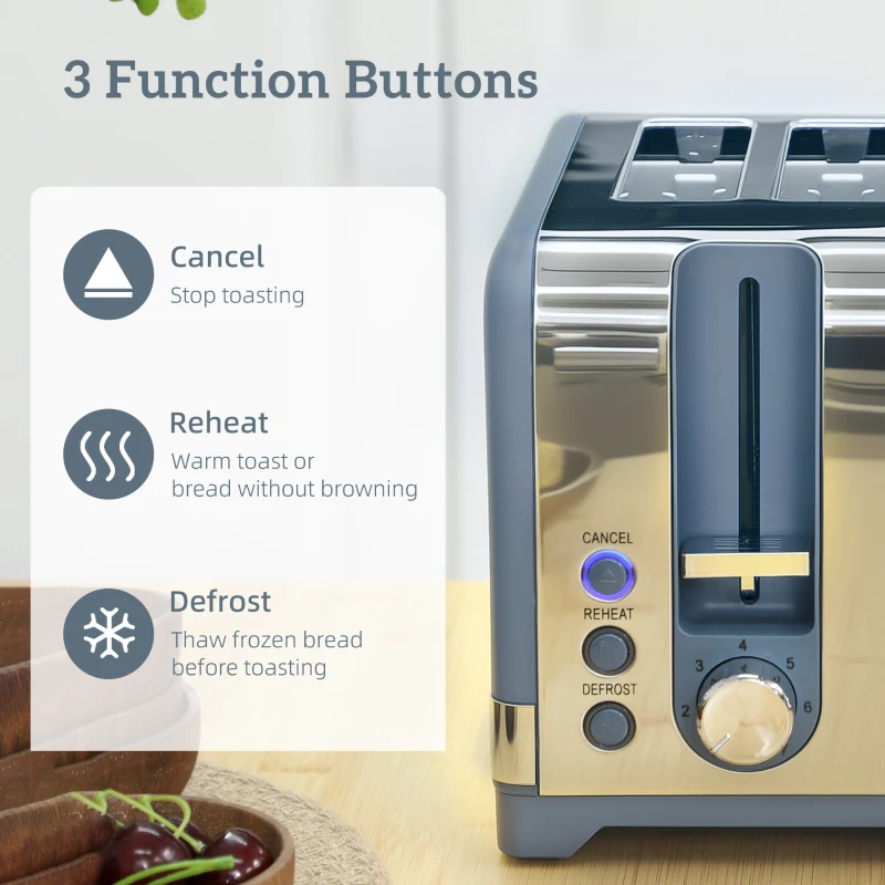 HOMCOM Sleek Textured Kettle and Four-Slice Toaster Set - Blue