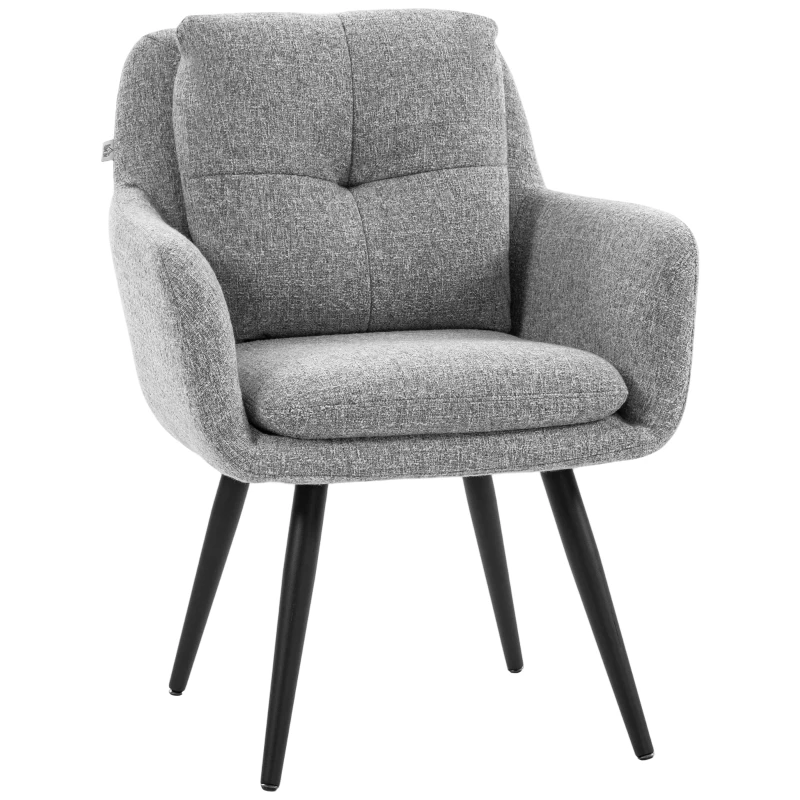 HOMCOM Scaun de accent modern, scaun tapițat cu picioare metalice, aspect de in, Gri deschis