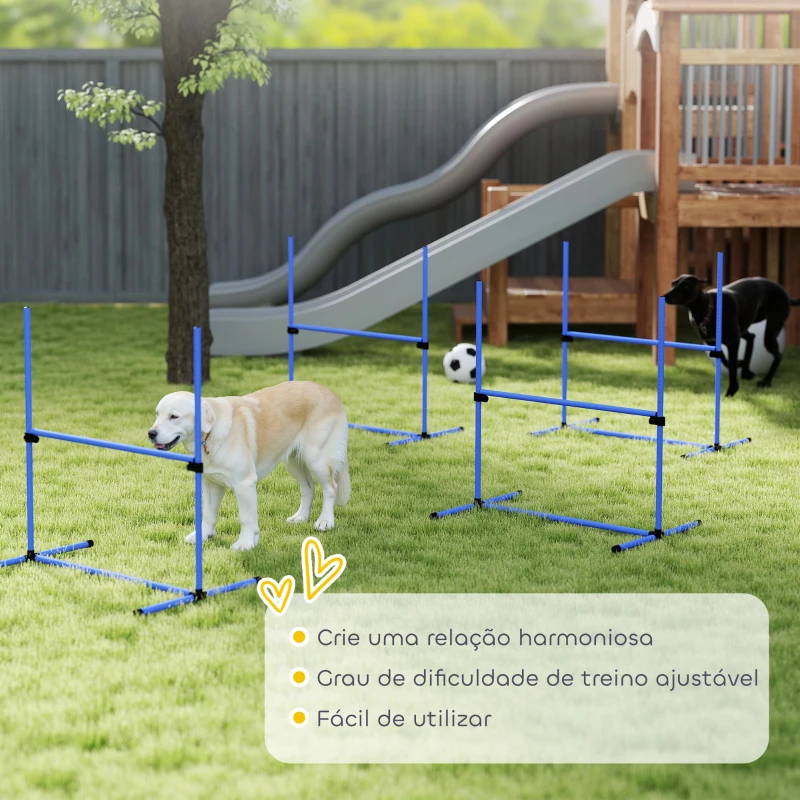 PawHut Conjunto de Treinamento de Agilidade para Cães 4 Peças Obstáculos de Salto com Altura Ajustável 99x65x94 cm  Azul