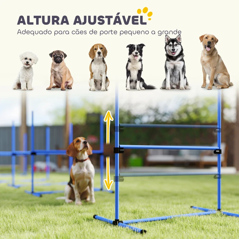 PawHut Conjunto de Treinamento de Agilidade para Cães 4 Peças Obstáculos de Salto com Altura Ajustável 99x65x94 cm  Azul