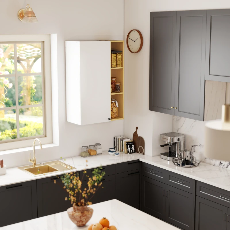 HOMCOM Armadietto Bagno a Parete con Ripiani Regolabili e 3 Mensole Aperte, 59.5x30x90 cm, Bianco e Legno