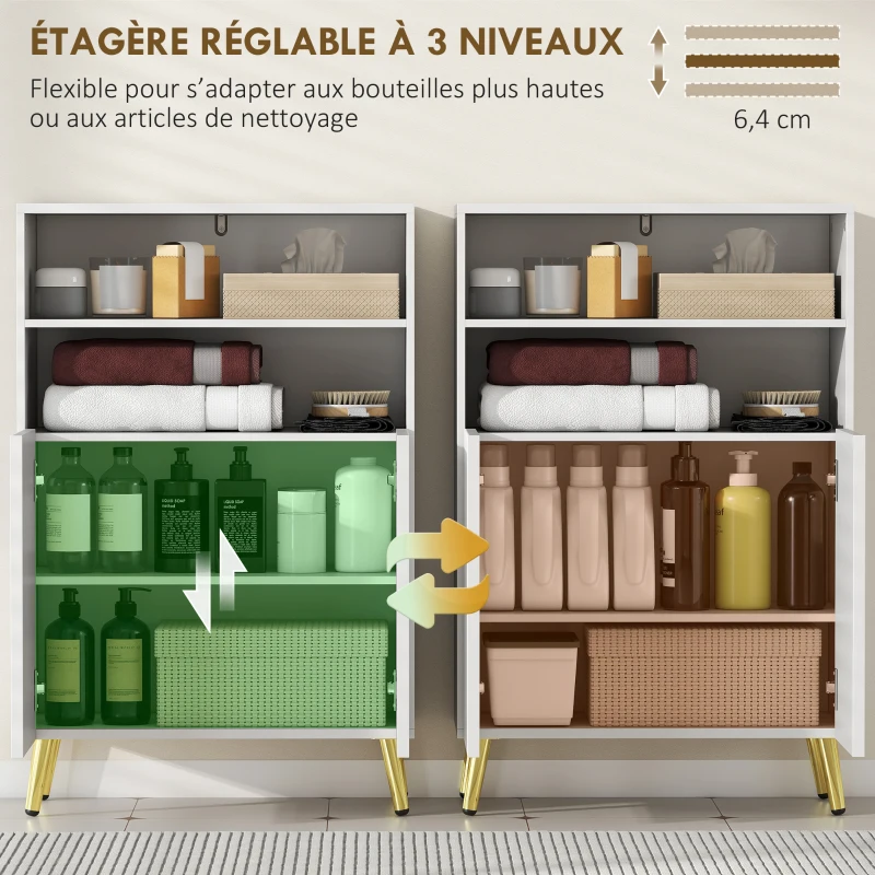 HOMCOM Meuble salle de bain, armoire salle de bain étroit 5 niveaux, portes cannelées à fermeture douce 60 x 31,8 x 93 cm blanc