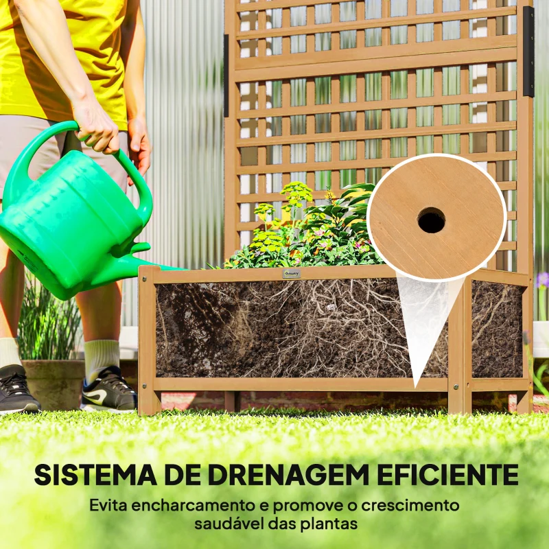 Outsunny Floreira com Treliça de Madeira Caixa de Plantio com Suporte para Plantas Trepadeiras 90x45x183cm Madeira