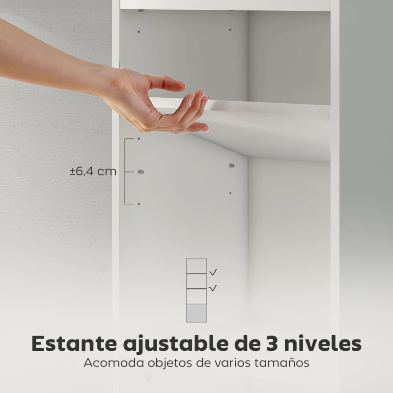 HOMCOM Librería de 4 Niveles Estantería para Libros Moderna con Estantes Abiertos y Puerta 40x30x120 cm Blanco