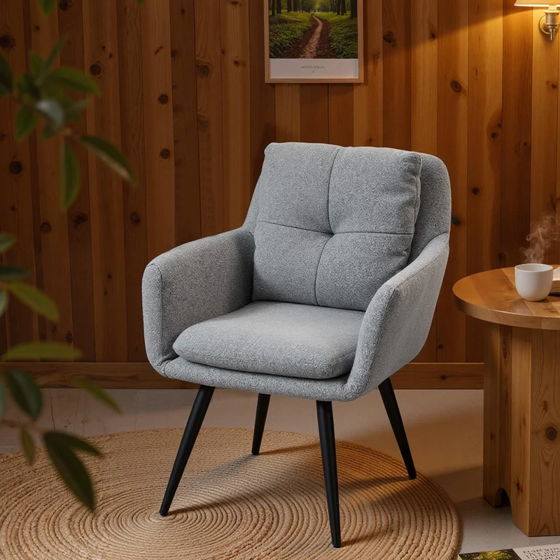 HOMCOM Scaun de accent modern, scaun tapițat cu picioare metalice, aspect de in, Gri deschis