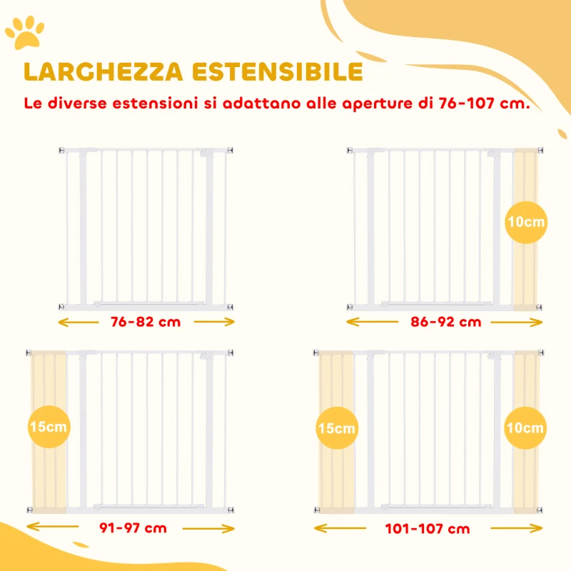 PawHut Cancellino per Cani di Sicurezza Estensibile da 76-107cm Montaggio a Pressione, Metallo e Plastica, Bianco