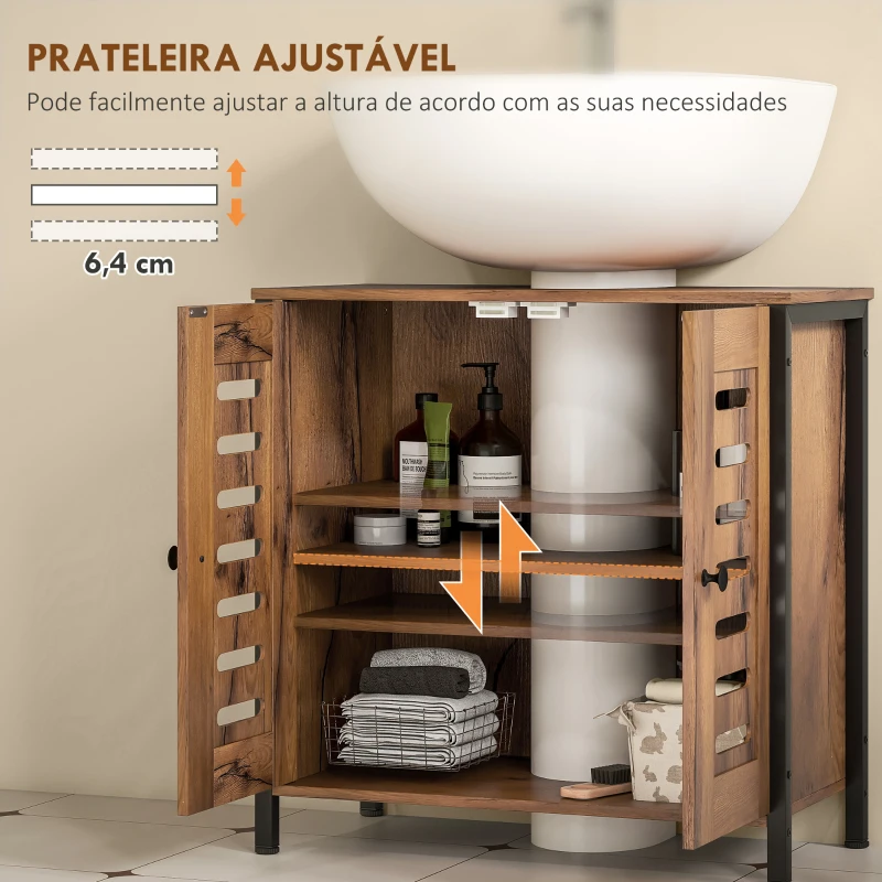 HOMCOM Móvel para Lavatório Pousar 2 Portas de Ripas com Fecho Magnético para Lavatórios sem Pedestal 60x30x60 cm Castanho Rústico