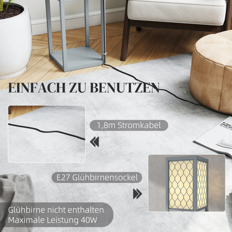 HOMCOM Stehlampe mit Regal, 3 Fächer, kompakte Maße, MDF, Hellgrau