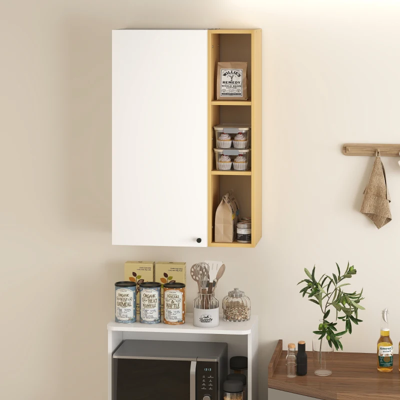 HOMCOM Armadietto Bagno a Parete con Ripiani Regolabili e 3 Mensole Aperte, 59.5x30x90 cm, Bianco e Legno