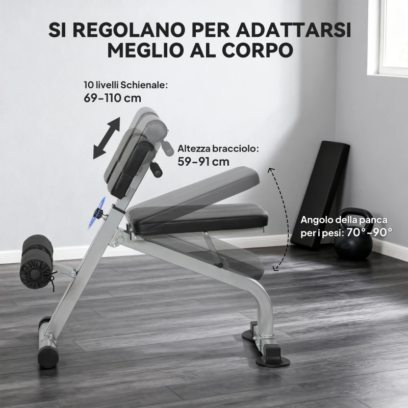 SPORTNOW Panca Romana Regolabile e Pieghevole Multifunzione, Capacità 150 kg, Argento