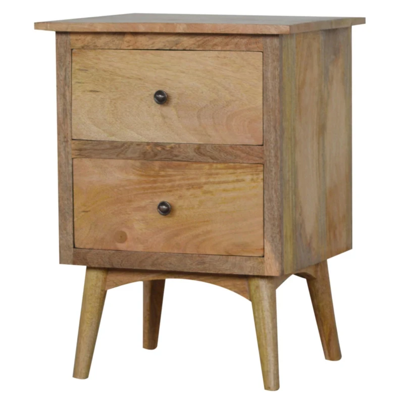 Solid Wood Nordic Bedside Table with 2 Smooth-Glide Drawers and Circular Design, Bedside Cabinet with Unique Grain, 38L x 45W x 60H cm, Brown
