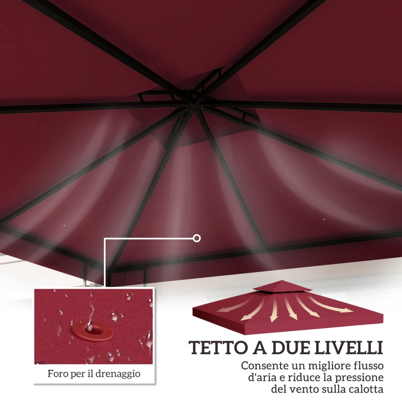 Outsunny Tetto di Ricambio per Gazebo 3x3 m a 2 Livelli e Anti UV in Poliestere con Presa d'Aria, Rosso